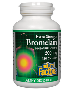 Natural Factors Extra Strength Bromelain capsules contain the highest amount of enzyme activity per capsule. Bromelain is a proteolytic enzyme that breaks down proteins into various amino acids during digestion. It also has superior anti-inflammatory properties, and plays a role in allergy control.