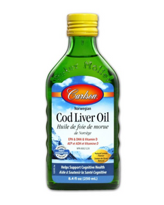 Carlson Cod Liver Oil is bottled with a touch of natural vitamin E and excess oxygen is removed to prevent oxidation. It's then shipped to us and is tested by an independent, FDA-registered laboratory for freshness, potency, and purity. Each teaspoon of liquid Cod Liver Oil contains 1,100 mg of omega-3s, providing vitamins A and D, as well as EPA and DHA, which helps support cognitive health and maintain eyesight, skin membranes, and immune function.