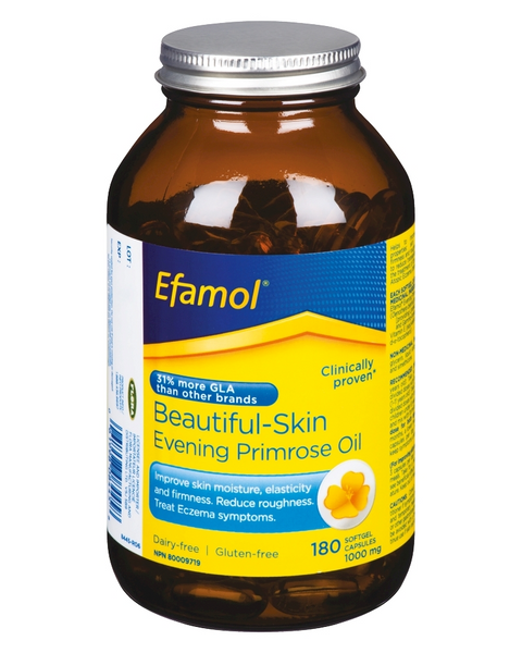 For beautiful skin with that healthy glow, try Efamol® Pure Evening Primrose Oil. It not only contributes to soft, smooth, velvety skin, but it’s also clinically proven to relieve symptoms of atopic eczema, including redness, itchiness and swelling. These softgel capsules provide Gamma-linolenic acid or GLA, a biologically active form of omega-6 fatty acids,  along with vitamin E, an antioxidant for the maintenance of good health.