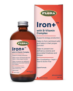 Flora- Iron + Liquid - Features 10 mg of liquid ferrous gluconate per serving, clinically proven to be a well-absorbed and well-tolerated form of iron. Helps prevent iron deficiency anemia and associated tiredness and fatigue, while supporting the formation of red blood cells. Includes a range of B-Complex vitamins that participate in energy production
