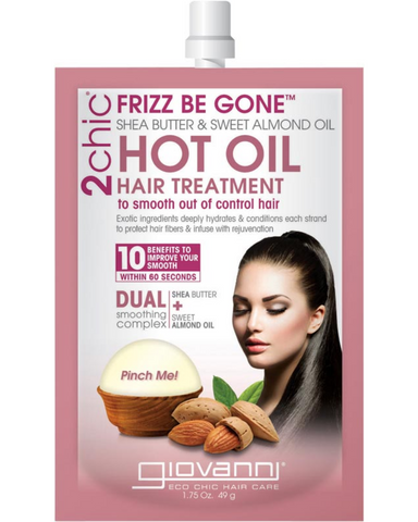 Giovanni 2chic Frizz Be Gone Hot Oil Treatment is frizz decoded. Improve your smooth with essential oils that know how to tame your mane. Caress locks with the smoothing elements of Shea Butter and Almond Oil.