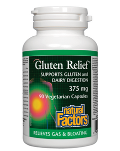Natural Factors Gluten Relief is specially formulated with a balanced blend of enzymes needed for complete digestion of difficult-to-digest foods, especially cereal grains and milk products, which contain carbohydrate, protein, gluten, and casein. Improved digestion of these foods can help ease digestive complaints and lighten the load on the digestive system.