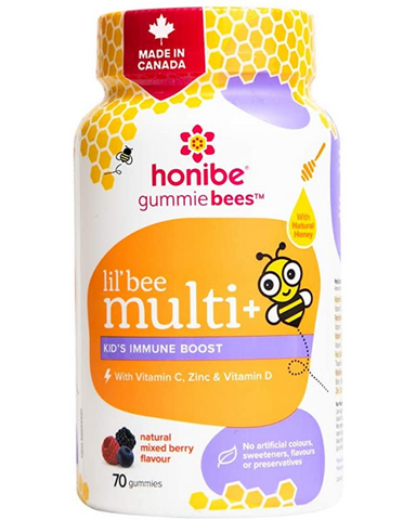 Honibe Multivitamin Plus Immune Gummie Bees for kids provide a boost of vitamin C, vitamin D & zinc for your growing child.