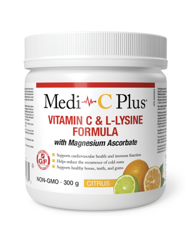 Medi C plus with magnesium Citrus flavour. VITAMIN C AND L-LYSINE FORMULA WITH MAGNESIUM. Helps support cardiovascular health. Helps collagen formation. Maintains healthy teeth and gums. Maintains healthy bones and cartilage. Helps connective tissue formation. Helps wound healing. Helps maintain good health.