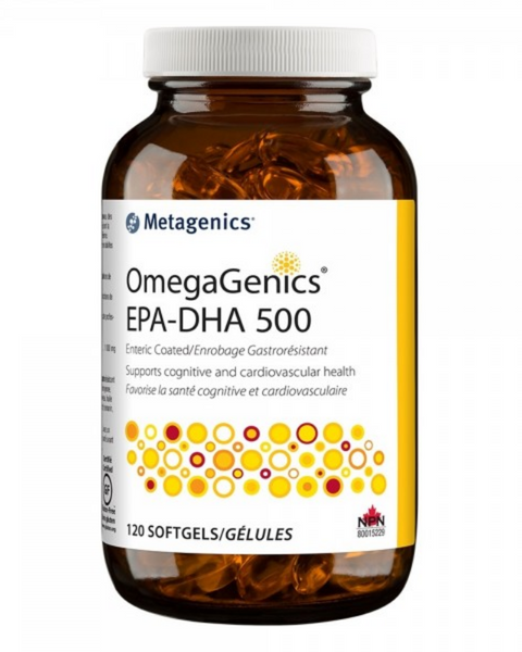 Metagenics OmegaGenics EPA-DHA 500 helps support the development of the brain, eyes, and nerves in children up to 12 years of age. To help support cognitive and cardiovascular health, and help reduce serum triglycerides. In conjunction with conventional therapy, to help reduce the pain of rheumatoid arthritis in adults.