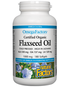 OmegaFactors Certified Organic Flaxseed Oil is derived from certified organic Canadian flax, grown in Alberta, and high in the omega-3 fatty acids. These fatty acids may help maintain healthy triglyceride and cholesterol levels, protecting against cardiovascular disease.