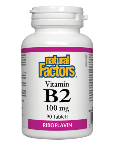 Natural Factors Vitamin B2 provides 100 mg of riboflavin per daily dose, helping to metabolize proteins, fats, and carbohydrates, while providing antioxidant support and maintenance of good health.