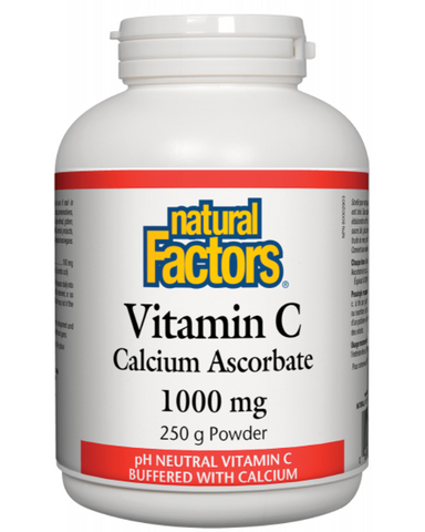 Natural Factors - CALCIUM ASCORBATE POWDER pH neutral Highly bioavailable and lasts longer in cells Mixes easily in water or juice Enhances immune system function Promotes wound repair Builds strong, healthy bones and teeth Powerful antioxidant Improves circulation and the appearance of varicose veins Recommended for individuals who typically experience gastrointestinal symptoms when taking vitamin C, Natural Factors Vitamin C Calcium Ascorbate is buffered with calcium so it is gentle on the stomach. The ea