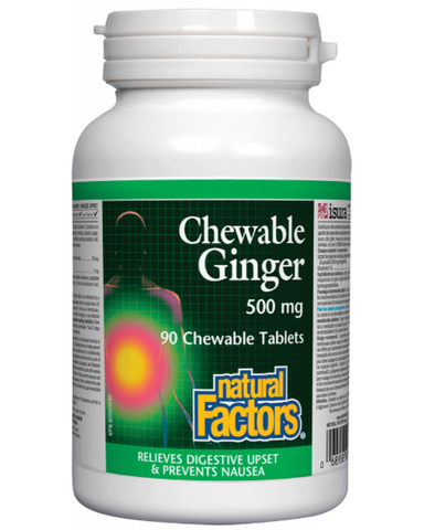 Ginger root is a traditional remedy for digestive upsets including lack of appetite, nausea, indigestion, and gas. Chewable Ginger by Natural Factors helps relieve nausea or vomiting related to motion sickness, pregnancy, or post-surgery while supporting digestive health. Each chewable tablet contains 20 mg of ginger, and is deliciously sweetened with xylitol and stevia.