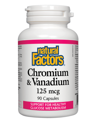 Natural Factors Chromium &Vanadium supplies two essential minerals for healthy glucose metabolism. It helps the body metabolize carbohydrates and fats, and is a factor in the maintenance of good health. The minerals are chelated to increase absorption and are suitable for those with digestive disturbances.