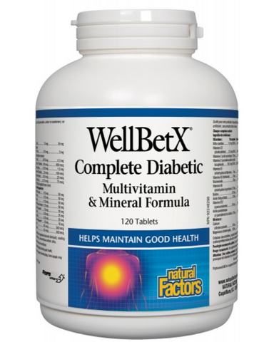 WellBetX Complete Diabetic Multivitamin & Mineral Formula is a unique multi that supplies a full range of essential vitamins and minerals for the maintenance of good health, as well as synergistic nutrients that are especially suited to support diabetics. These vital additional nutrients have been shown to improve blood sugar control while helping to prevent or reduce the development of major complications due to blood glucose imbalances.