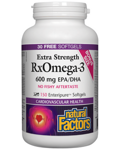 Natural Factors RxOmega-3 Factors Extra Strength is a highly concentrated form of omega-3 fatty acids extracted from a safe, pure source. Each dose provides an optimal 2:1 ratio of EPA to DHA that supports cardiovascular and cognitive health, brain function, and reduced symptoms of rheumatoid arthritis.