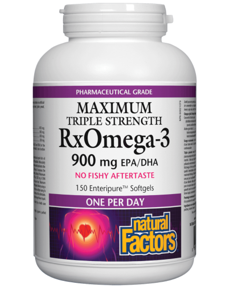 RxOmega-3 Maximum Triple Strength offers a high potency of omega-3 EFAs in a convenient one-a-day softgel. Daily consumption of omega-3 EFAs is essential for the health of the cardiovascular system, nervous system, joints, and for the prevention of a variety of chronic health problems.