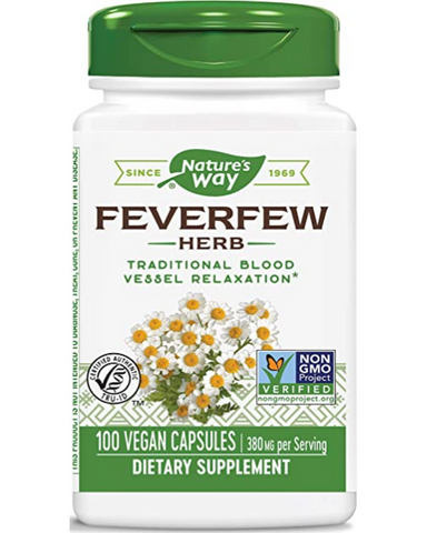 Feverfew has been traditionally used to support blood vessel tone. It is also useful for relieving headaches and migraines. Nature's Way Feverfew is harvested at peak potency.