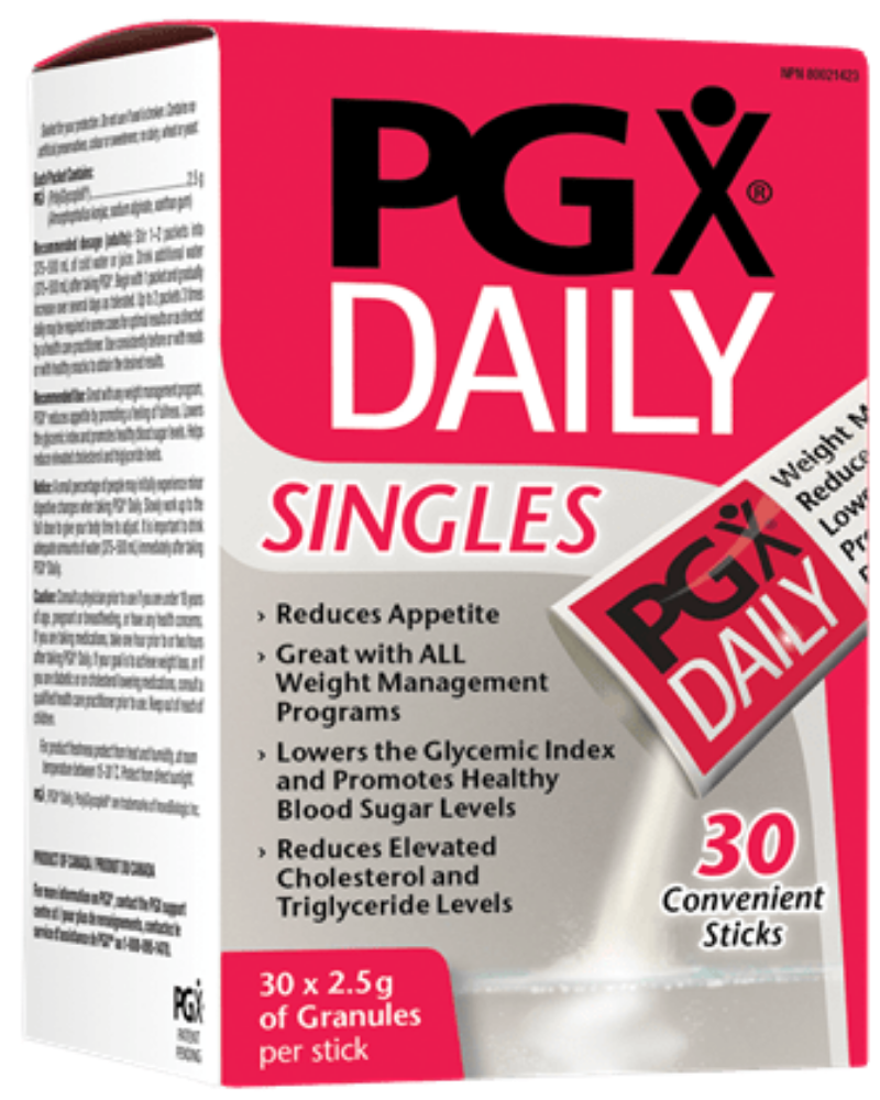 PGX (PolyGlycopleX®) is a patented super fibre complex made up of natural, highly viscous polysaccharides. When taken with meals, PGX expands in the stomach over a 30-minute (or longer) timeframe. This process creates a feeling of fullness by absorbing water and filling the stomach while slowing digestion. This slows the absorption of carbohydrates, effectively lowering the glycemic index of the food.  By slowing the release of glucose into the bloodstream, PGX levels out the peaks and crashes of the unheal