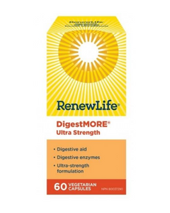 High potency DigestMORE ULTRA contains enzymes to breakdown all of the components of food. It can help to alleviate the signs of poor digestion such as gas, bloating, constipation, cramps and tiredness after eating.