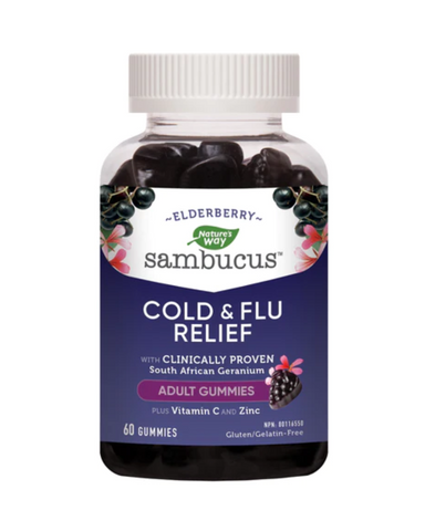 Sambucus Cold & Flu Relief Adult Gummies help to shorten the duration and reduce symptom severity of the common cold, bronchitis, laryngitis and pharyngitis. Plus the added benefits of Vitamin C and Zinc.