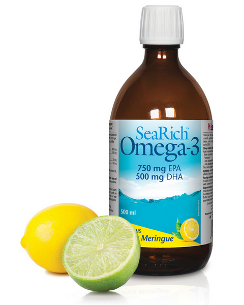 Natural Factors SeaRich Omega-3 is the most delicious fish oil around! Made using the freshest, highest quality omega-3 fish oil, each teaspoon (5 mL) provides 750 mg EPA and 500 mg DHA in great-tasting, easily absorbed triglyceride form, helping support brain function and cardiovascular health. Lemon Meringue Flavour.