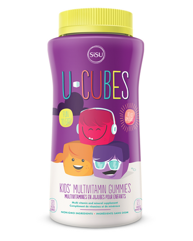 Great-tasting Sisu U-Cubes™ gummies provide the important vitamins and minerals children need, in a chewy daily formula specially designed for their growing bodies and minds. With kid-friendly flavours of grape, cherry and orange in each bottle, these pectin-based gummies contain no animal gelatin, high-fructose corn syrup or artificial flavours, sweeteners and colours.