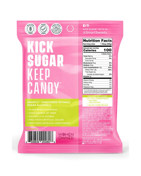 Your top requested #KickSugar candy is here! We’ve innovated juicy, delicious plant-based Sourmelon Bites! Pucker up, they have a sour punch (and we mean it!).  We’ve innovated plant-based Sourmelon Bites with our pinky promise: delicious candy with no sugar alcohols, artificial sweeteners and added sugar.