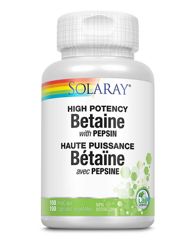 Solaray High Potency Betaine with Pepsin is a digestive enzyme that helps to support liver function and helps to support digestion.