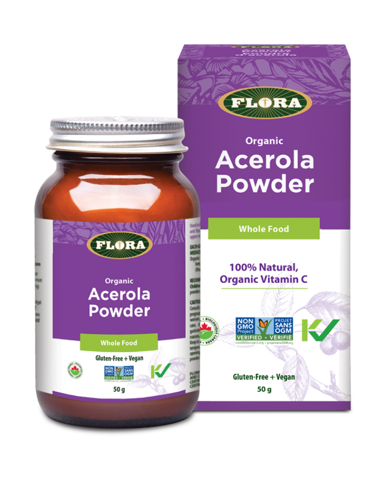 Need a boost of vitamin C? Each serving of Flora’s Acerola Powder provides 14 times more vitamin C than an orange. Flora’s Acerola Powder, pressed from organically-grown fruit, adds a tart, tangy note to smoothies and juice.