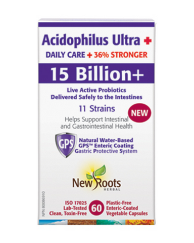 Acidophilus Ultra + features the same 11 scientifically researched probiotic species found in our popular Acidophilus Ultra formula, but with 15 billion live, active cells! That’s 36% more colony-forming units (CFUs), fully protected by our natural, water-based GPS™ enteric coating.