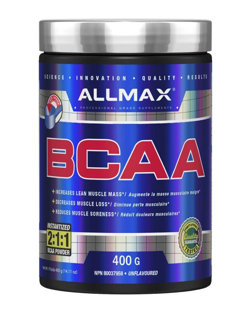 With 80 full servings per 400g container, Allmax BCAA's (Branch Chain Amino Acid) is a low cost high quality supplement any one training should be taking. Taking this product you should see increases in your lean muscle mass with a decrease in muscle soreness and loss. This product is highly anti-catabolic, and produced with the highest quality BCAAs.