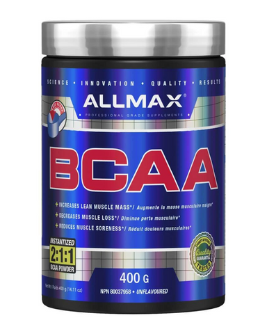 With 80 full servings per 400g container, Allmax BCAA's (Branch Chain Amino Acid) is a low cost high quality supplement any one training should be taking. Taking this product you should see increases in your lean muscle mass with a decrease in muscle soreness and loss. This product is highly anti-catabolic, and produced with the highest quality BCAAs.