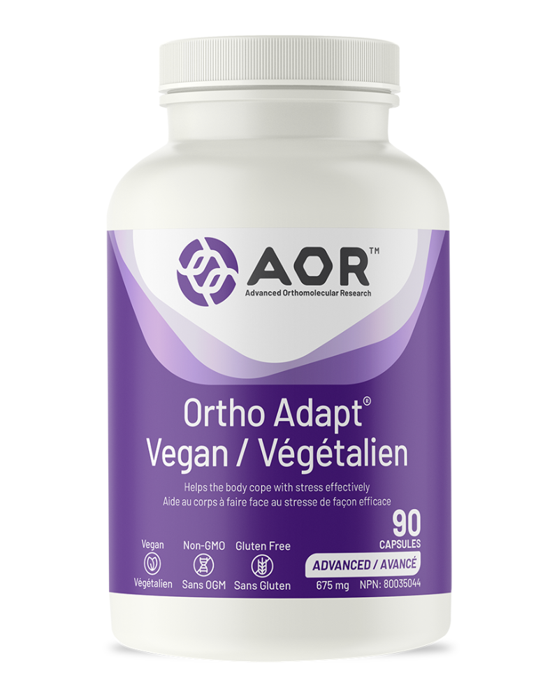 AOR’s Ortho Adapt® Vegan’s  premier adaptogenic formula includes panthenine and botanical adaptogens and it effectively supports the body’s ability to respond to stress and maintain balance. Ortho Adapt® Vegan is especially designed for vegetarians, vegans and those who avoid products sourced from pork.