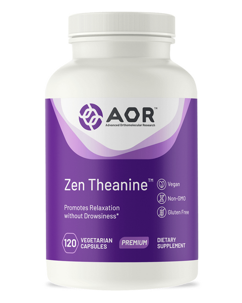 Zen Theanine™ contains L-theanine, a calming amino acid which is beneficial for those who suffer from stress and anxiety, or those who find it difficult to focus, relax, or fall asleep. L-theanine is a unique amino acid found almost exclusively in green tea. It helps reduce nervousness and restlessness, promoting relaxation but without causing drowsiness. 