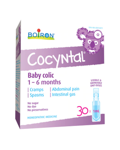 Boiron Cocyntal is homeopathic medicine used for the relief of baby colic: abdominal pain, cramps, spasms and intestinal gas.