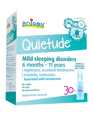 Help your child have a peaceful sleep with Quietude - a homeopathic medicine that relieves mild sleeping disorders including nightmares, night terrors, occasional sleeplessness, and irritability associated with nervousness.
