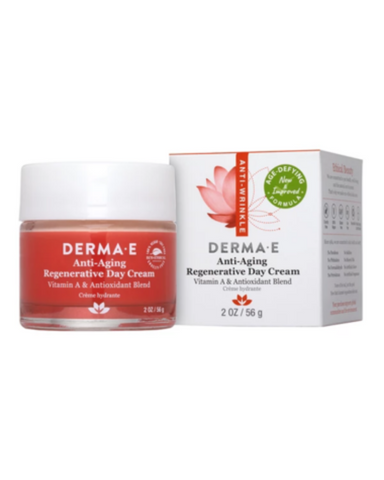Derma E Anti-Aging Regenerative Day Cream is formulated with two of the strongest antioxidants designed for topical application. Astaxanthin is 500 times more powerful than Vitamin E in neutralizing free radicals, and Pycnogenol® is 50 times more potent than Vitamin E in fighting free radical damage. Fortified with luscious Jojoba Oil, nourishing Vitamins C and E and Lavender essential oil, this is the ideal anti-aging day cream.