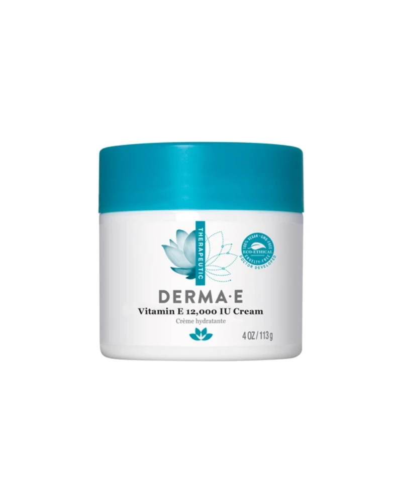 Our original antioxidant Vitamin E cream. The first formula DERMA E developed, Vitamin E 12,000 IU Cream is a multi-purpose daily face and body formula that helps moisturize and protect skin while fighting free radical damage. Vitamin E is a natural moisturizer, antioxidant and healing vitamin that protects the skin's fatty acids and fights free radicals. This formula is quickly absorbed to shield skin, replenish lost moisture, soften and soothe. Ideal for the face, elbows, heels, knees and hands, or anywhe