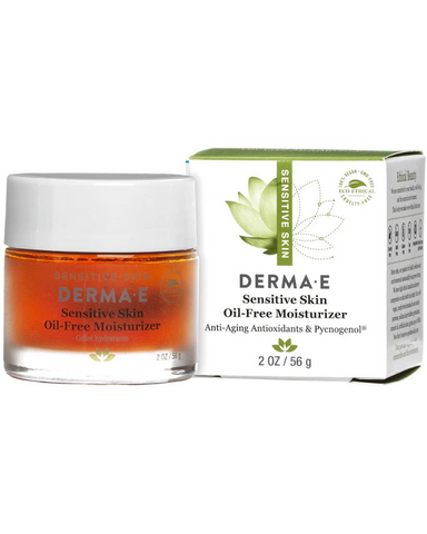 Diminish signs of aging and sensitivity with the Derma E Sensitive Skin Oil-Free Moisturizer, an oil-free, fragrance free gel hydrator. Helps reduce the look of fine lines and wrinkles for soft, smooth skin without irritation. With anti-aging Pycnogenol®, a gentle yet potent antioxidant that is 50 times more powerful than Vitamin E in neutralizing free radicals, this formula helps quench signs of aging while delivering soothing properties to help calm red, irritated or sensitive skin. Nourishing Vitamins A,