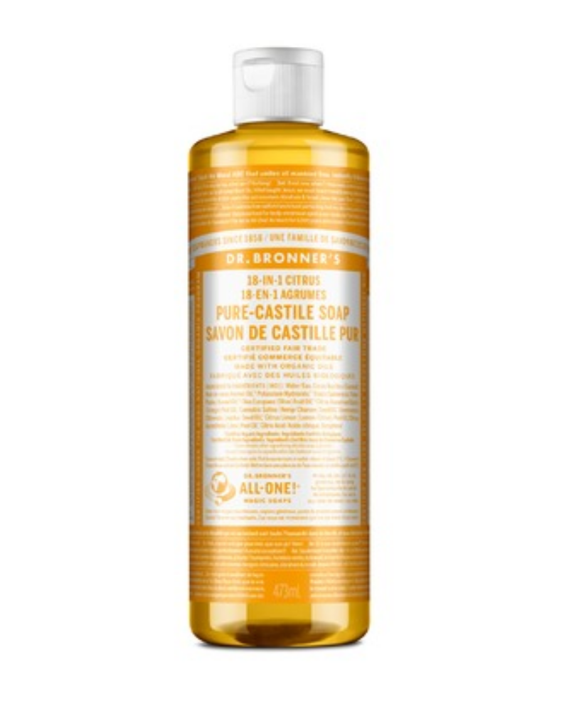 Dr. Bronner's Organic Pure Castile Liquid Soap Citrus contains organic orange, lemon and lime, which awaken the skin and invigorate the body, resulting in a truly refreshing shower experience. All oils and essential oils are certified organic to the National Organic Standards Program. Packaged in 100% post-consumer recycled plastic bottles. Nothing smells as fresh as the smell of organic citrus oils!