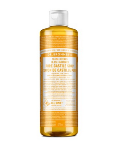 Dr. Bronner's Organic Pure Castile Liquid Soap Citrus contains organic orange, lemon and lime, which awaken the skin and invigorate the body, resulting in a truly refreshing shower experience. All oils and essential oils are certified organic to the National Organic Standards Program. Packaged in 100% post-consumer recycled plastic bottles. Nothing smells as fresh as the smell of organic citrus oils!
