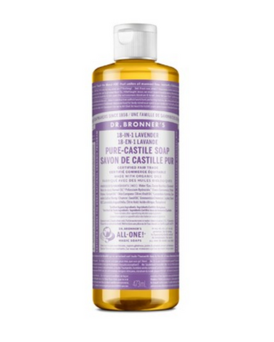 Dr. Bronner's Organic Pure Castile Liquid Soap with Lavender features a relaxing fragrance for tired and stressed-out souls. Lavender calms the nerves and soothes the body. Perfect just before bedtime or to start your day out with a tranquil peace of mind. All oils and essential oils are certified organic to the National Organic Standards Program. Packaged in 100% post-consumer recycled plastic bottles.