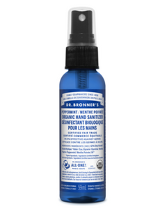Dr. Bronner's Organic Hand Sanitizer is perfect for using on the go, on your little ones’ sticky hands and faces, even as an air freshener or deodorant. The pure peppermint aroma will stimulate your senses and focus your mind!  Made from fair trade organic ethyl alcohol, organic peppermint oil, organic glycerin and water. 