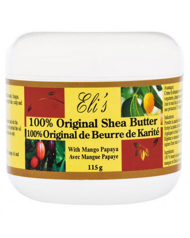 Eli's 100% Original Shea Butter is a unique body therapeutic agent and moisturizer. Therapy for severe dryness, cracks, scars, stretch marks, blemishes, wrinkles, acne, eczema, skin allergies, insect bites, sunburn, frostbite, cuts, dermatitis and swelling. It nourishes, rejuvenates, and beautifies the skin.