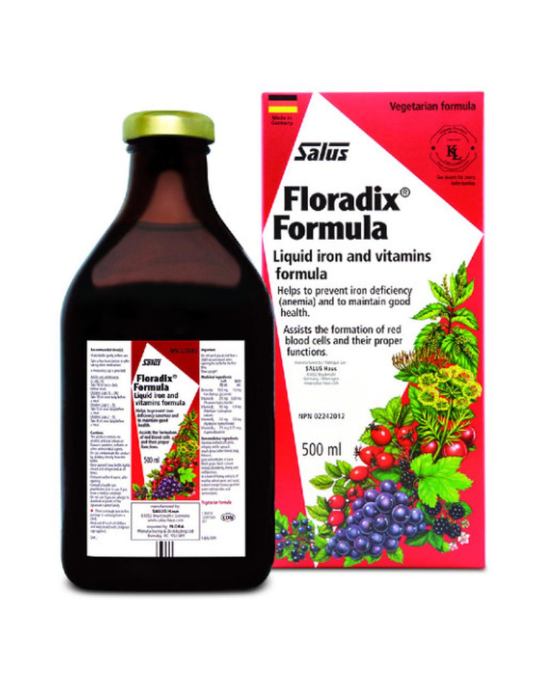 Floradix® is a unique low-dose tonic of highly soluble iron and whole food concentrates with vitamins B and C.  Replacing lost iron in your body has never been easier. Safe and effective for long term use, and easy on the digestive tract, Floradix® is additive and preservative free.  