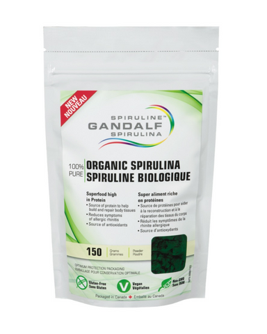 Spirulina is a type of blue green algae rich in protein, carotenoids, essential fats and trace minerals. Gandalf Spirulina™ has been supplying Canada with this super food since 1994. This organic version is grown in Mongolia using water sourced from underground aquifers rich in minerals and trace elements. 