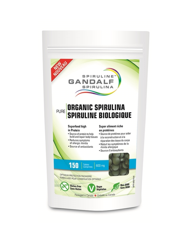 Spirulina is a type of blue green algae rich in protein, carotenoids, essential fats and trace minerals. Gandalf Spirulina™ has been supplying Canada with this super food since 1994. This organic version is grown in Mongolia using water sourced from underground aquifers rich in minerals and trace elements.