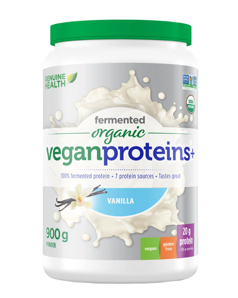 Get more from your protein. Only fermented organic vegan proteins+ gives you a more digestible protein with a balanced amino acid profile – and gut health benefits! Made with a custom blend of 7 high protein vegan ingredients – organic spirulina, organic mung bean, organic yellow pea kernel, organic pumpkin, organic flaxseed, organic hemp and organic brown rice – that provide a balanced amino acid profile.