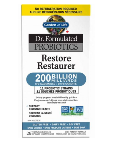 During and immediately after times of compromise, the digestive system needs extra care. Dr. Formulated Restore is a highly potent formula with 200 Billion CFU of beneficial probiotics, made from diverse strains that are resistant to stomach acid and bile, for extra digestive support. 