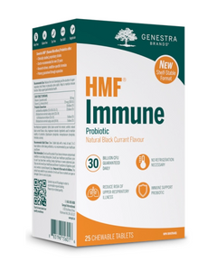 HMF Immune combines proprietary human strain probiotics with vitamins C and D to provide targeted support for the immune system. Each convenient, once-daily chewable tablet provides a blend of five research-driven probiotic strains from both the Lactobacillus and Bifidobacterium genera.