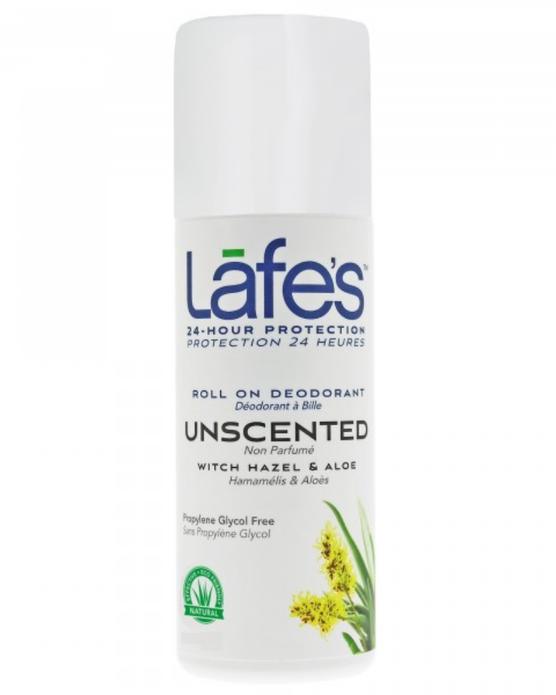 ﻿Lafe's deodorant in a convenient roll-on formula. Our unscented deodorant keeps you feeling fresh and clean without the use of fragrances or harmful chemicals. This deodorant is made with organic ingredients that effectively fight odor. Lafe's has been honored with several awards, including Natural Solutions “Beauty with a Conscience” award two years in a row.   Lafe's strives to create products that are free of toxins and harmful chemicals, because what goes on your body, goes in your body.