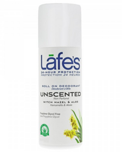﻿Lafe's deodorant in a convenient roll-on formula. Our unscented deodorant keeps you feeling fresh and clean without the use of fragrances or harmful chemicals. This deodorant is made with organic ingredients that effectively fight odor. Lafe's has been honored with several awards, including Natural Solutions “Beauty with a Conscience” award two years in a row.   Lafe's strives to create products that are free of toxins and harmful chemicals, because what goes on your body, goes in your body.