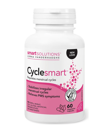 Lorna Vanderhaeghe's formula of Cyclesmart helps to balance the estrogen and progesterone hormones in the body. Useful in the treatment of menstrual abnormalities, PMS, hormonal acne, menopausal complaints and infertility.  